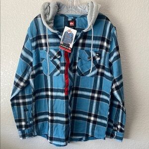 Quiksilver Men's  Hooded  Plaid Flannel Hood With Drawstring Midweight BLUE/M